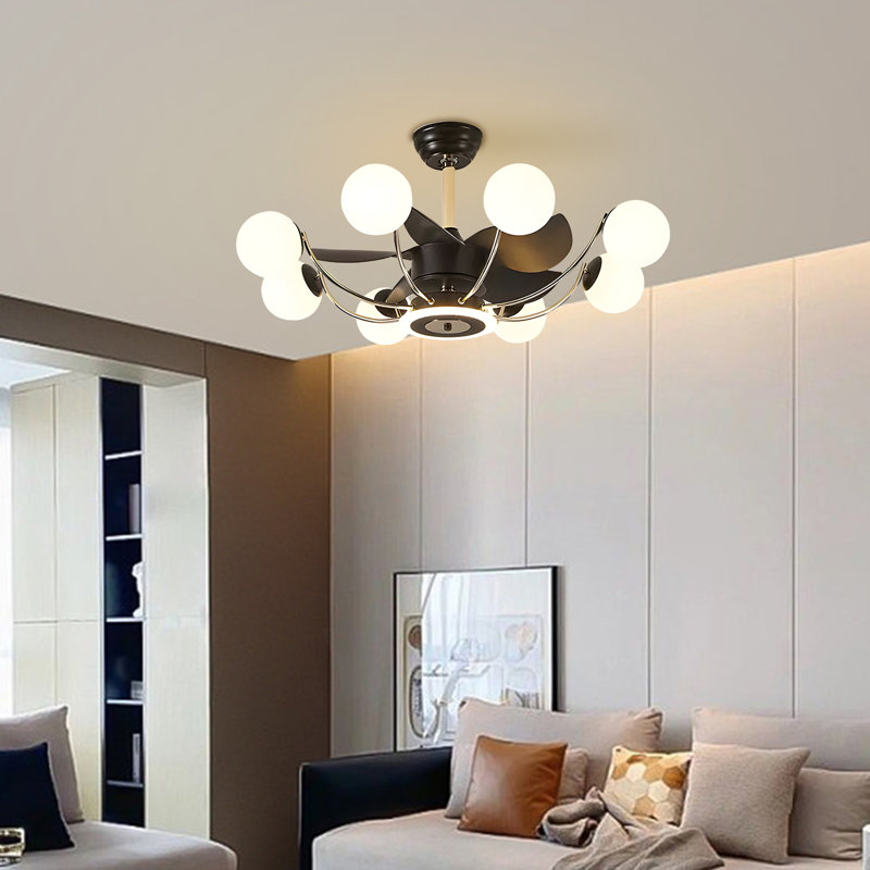 Ventilateur de plafond 35,4 po avec 8 lumières Kanov, Noir