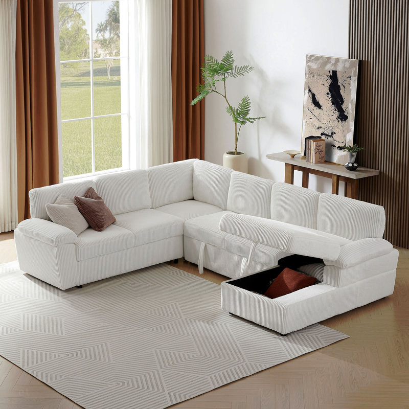 Oversized Modular Storage Sectional Sofa Couch For Home Apartment Office Living Room,Free Combination L/U Shaped Corduroy Upholstered Deep Seat Furniture Convertible Sleeper Sofabed RIGHT