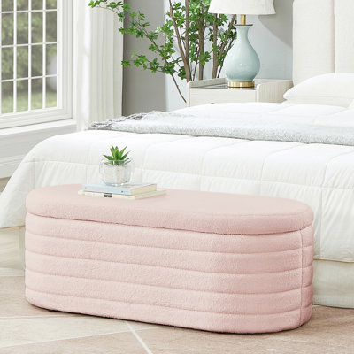 Banc de rangement moderne avec repose-pieds ovale, banc de rangement rembourré en tissu à l'extrémité du lit
