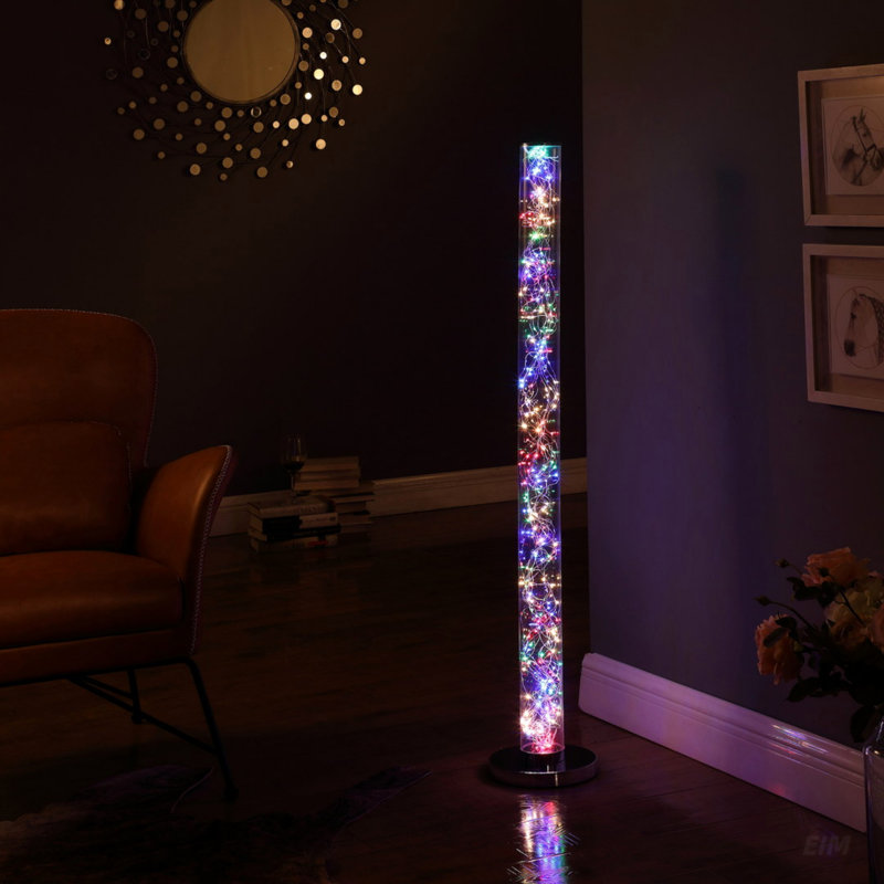49-Inch Exposed Multi-Colored Rope LED Column Floor Lamp With Wireless Remote Control For Modern Interiors