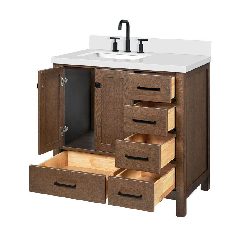 Ensemble de meuble-lavabo simple 37 po Grevera, Chêne brun, Rectangular