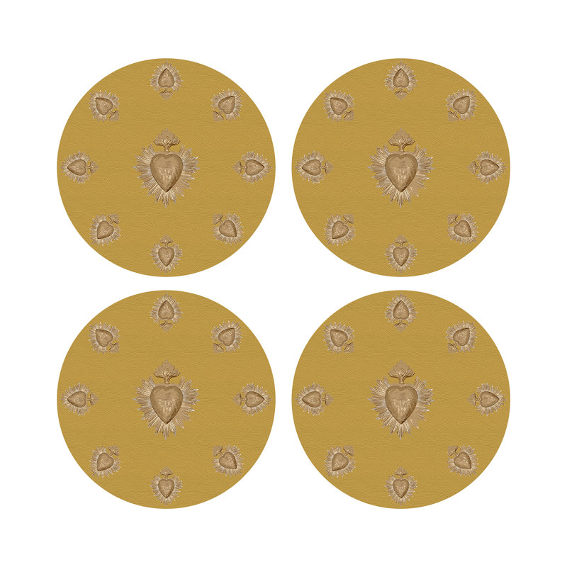 Ex vote Vegan Leather Round Pebble Placemat, Gold