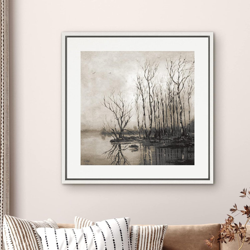 «Storm Cloud Winter Tree Lake Reflection», reproduction sur toile, Blanc, H 16 po x l 16 po