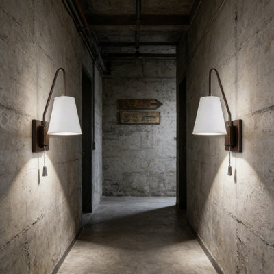 Hardwired Wall Sconce With Pull Chain Switch, Adjustable Swing Arm Reading Lamp With Fabric Linen Shade, Set Of 2