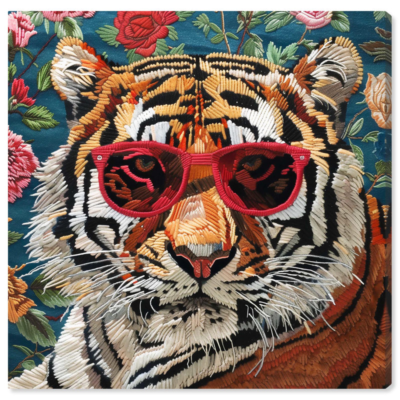 Velvet Tiger Wrapped Canvas Modern Art 40" x 40"