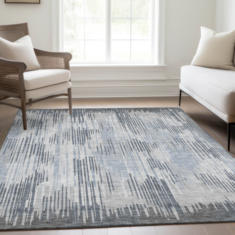 Tapis gris Prisco lavable à la machine de qualité supérieure, Rectangle 5 pi x 7 pi 6 po