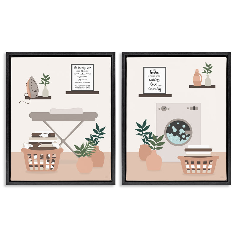 Laundry Interiors with Quotes, ensemble de 2 toiles flottantes encadrées, design par Natalie Carpentieri, H 21 po x l 17 po