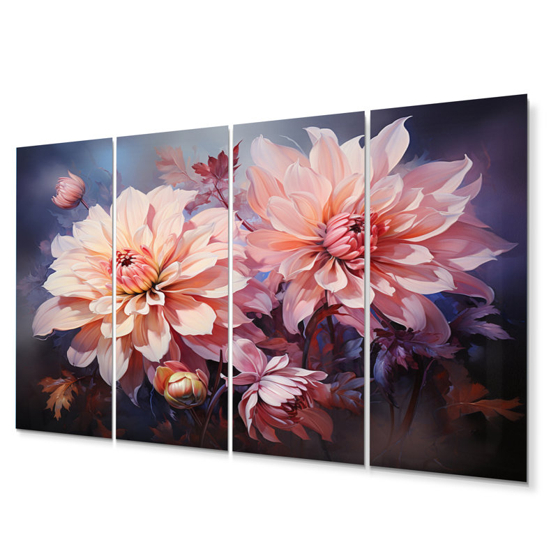 «Pink Dahlia Romantic Impression IV», ensemble de décorations murales florales en métal