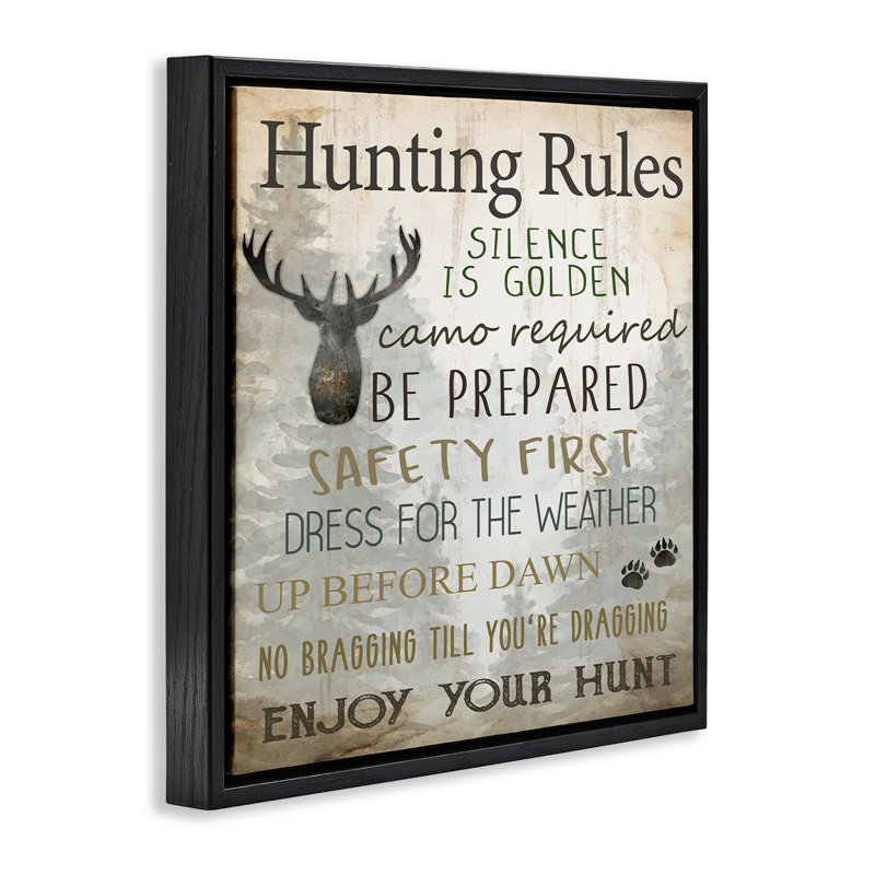 Cadre flottant Hunting Rules Rustic List, design par Kim Allen, Cadre flottant noir de jais, H 18 po x l 18 po