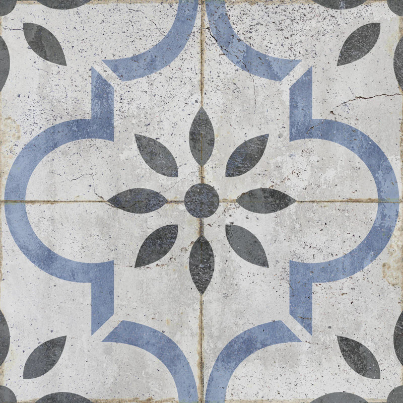 8'' W x 8'' L Vinyl Peel and Stick Field Tile, Blue/Light Gray