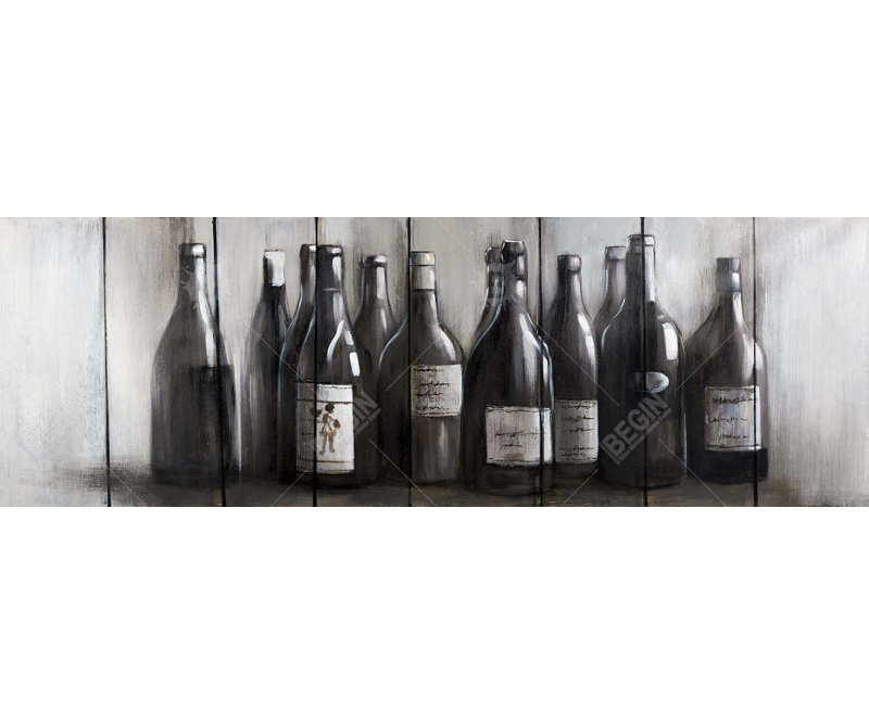 Bouteilles de vin sur bois - Toile encadrée 20 po x 60 po, H 16 po x l 48 po