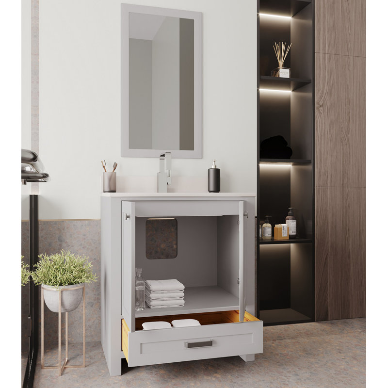 Ensemble de meuble-lavabo simple 23,6 "avec miroir Charen, gris