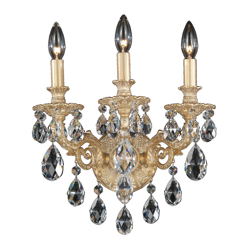 3 - Light Candle Wall Light, Incandescent, Strass Clear, Aurum