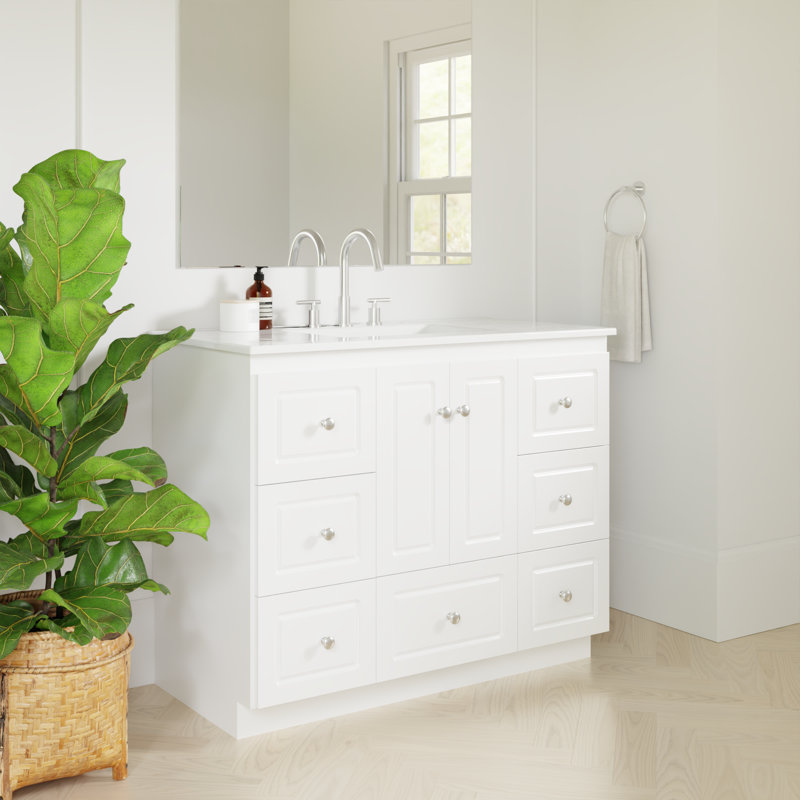 Ultraline 42 in. W x 21 in. D x 34.5 in. H Bath Vanity Cabinet without Top in Winterset, Satin White