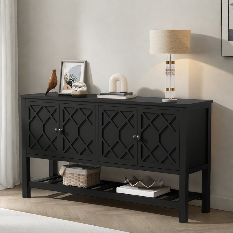 sideboard with Four-door and buttom shelf, Black