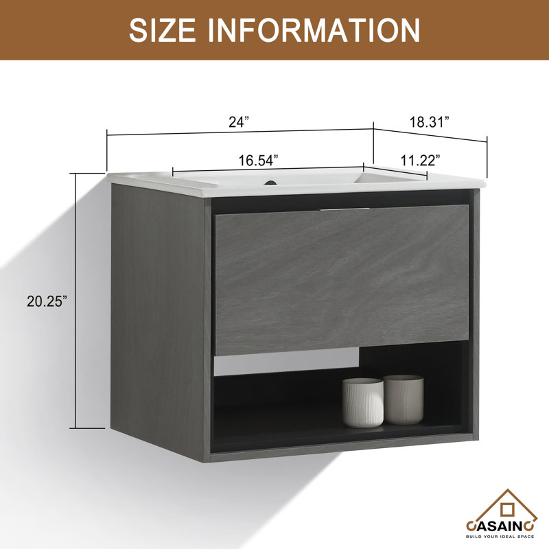 Ensemble de meuble-lavabo simple 24 po, Gris