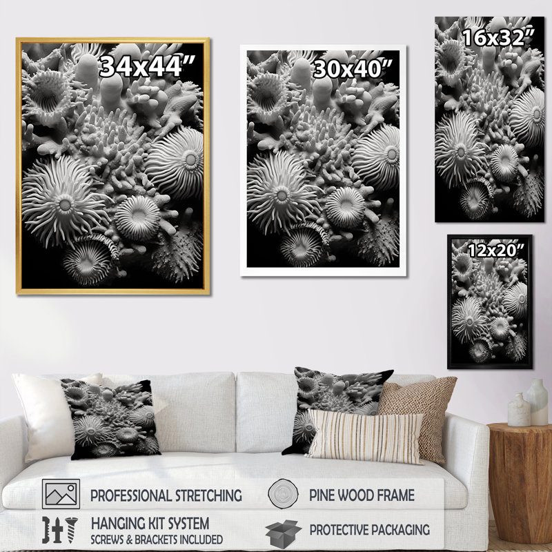 Ocean Coral Anemone Parade - Beach & Ocean Canvas Print, H 44 po x l 34 po, Cadre naturel flottant