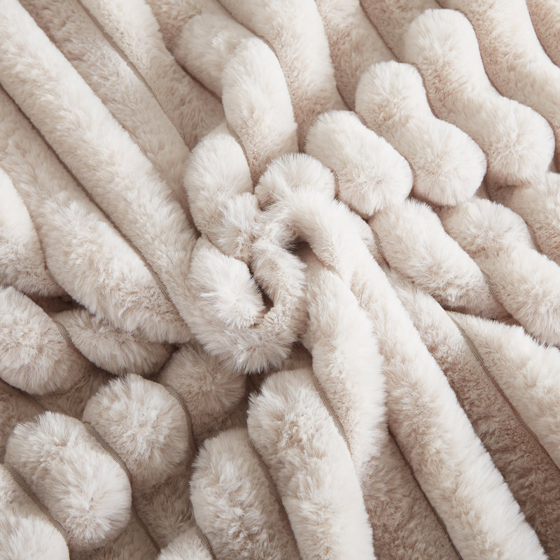 Ensemble de housse de couette rayée Winter Warm Fluffy, Grand lit, Beige