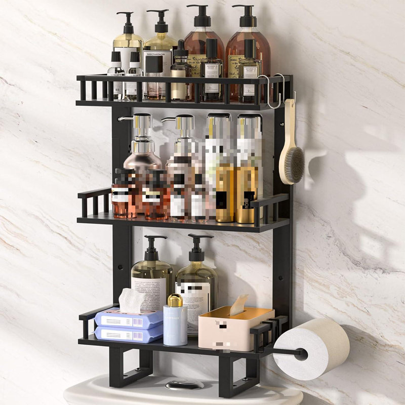 L'étagère de rangement au-dessus de la toilette économise de l'espace, Noir