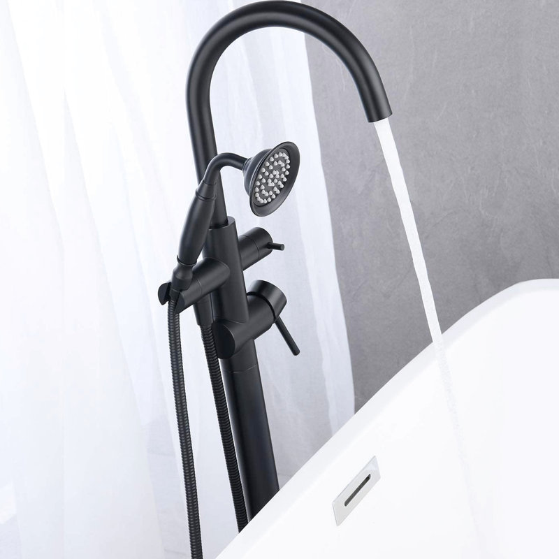 Matte Black Floor Mounted Bathtub Faucet - Metal Handle For Long-term Use Floor-mounted Tub Filler In Cartridge Included Precise Water Control
