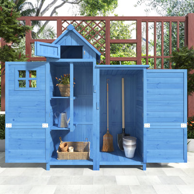 Outdoor Tall Garden Storage Cabinet Wooden Tool Shed With Pvc Roof