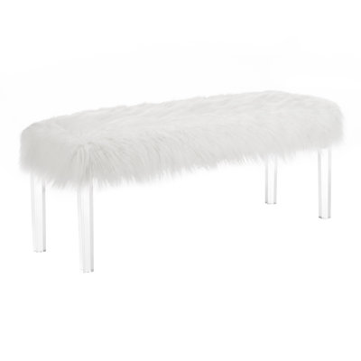 White Faux Fur Bench with Acrylic Legs