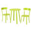 Mobilier de jardin bistro vert lime, structure en fer thermolaqué, 2 chaises et une table incluses. Matériau mat et élégant.