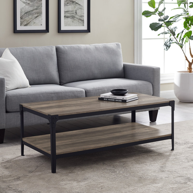 Feickert Two-Tone Coffee Table with Lower Storage Shelf, Gray Wash