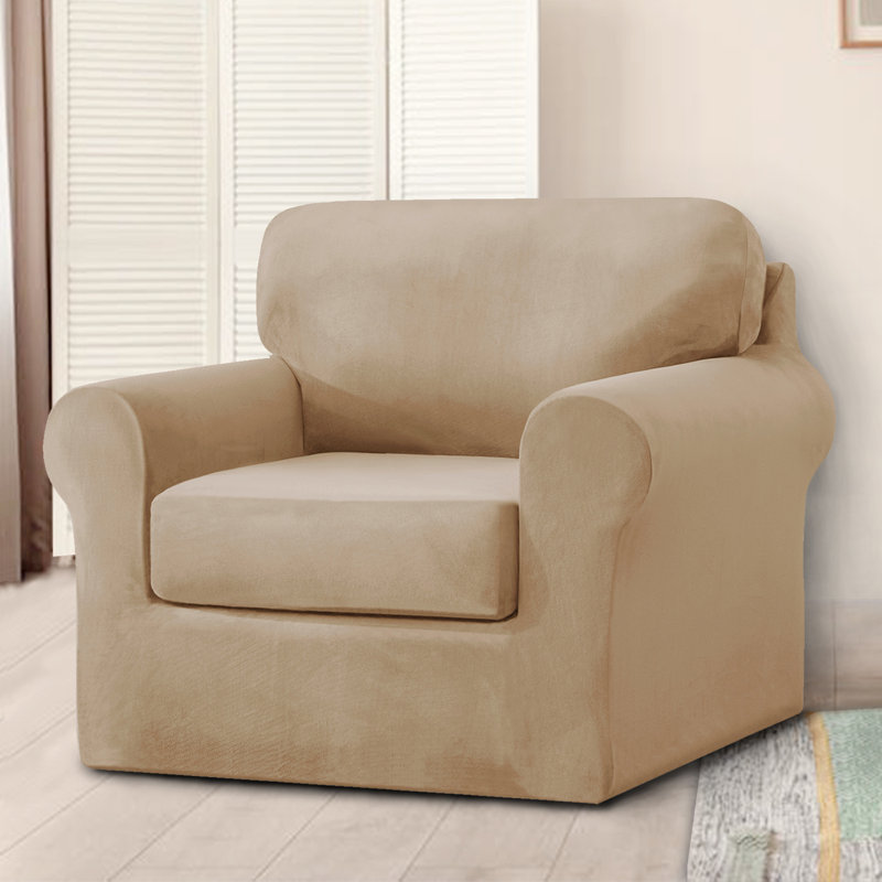 Housse pour canapé à coussins carrés/rectangulaires, Velours beige clair