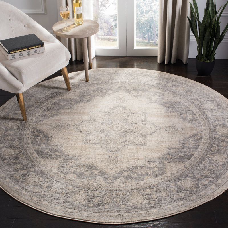 Hogan Oriental Area Rug, Cream/Grey, Round 201 cm