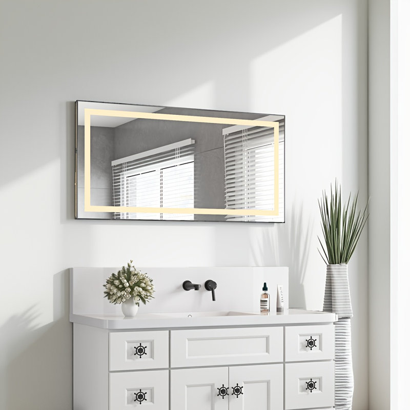 Miroir de salle de bain 48 po x 24 po à DEL avec façade et rétroéclairage - Miroir de salle de bain mural, 24 po x 48 po