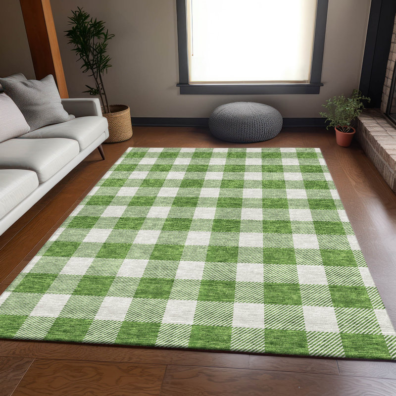 Premium Machine Washable Prisco Green Rug, Rectangle 3' x 5'
