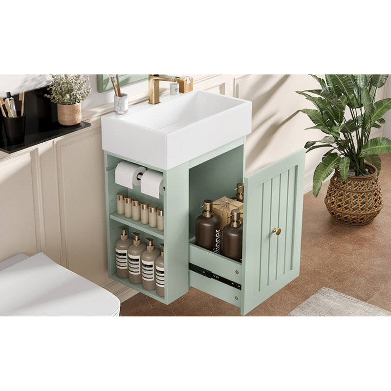 Meuble-lavabo de 20 pouces avec lavabo intégré en céramique, armoire et tiroir pour lavabo d'invités, tablette latérale ouverte