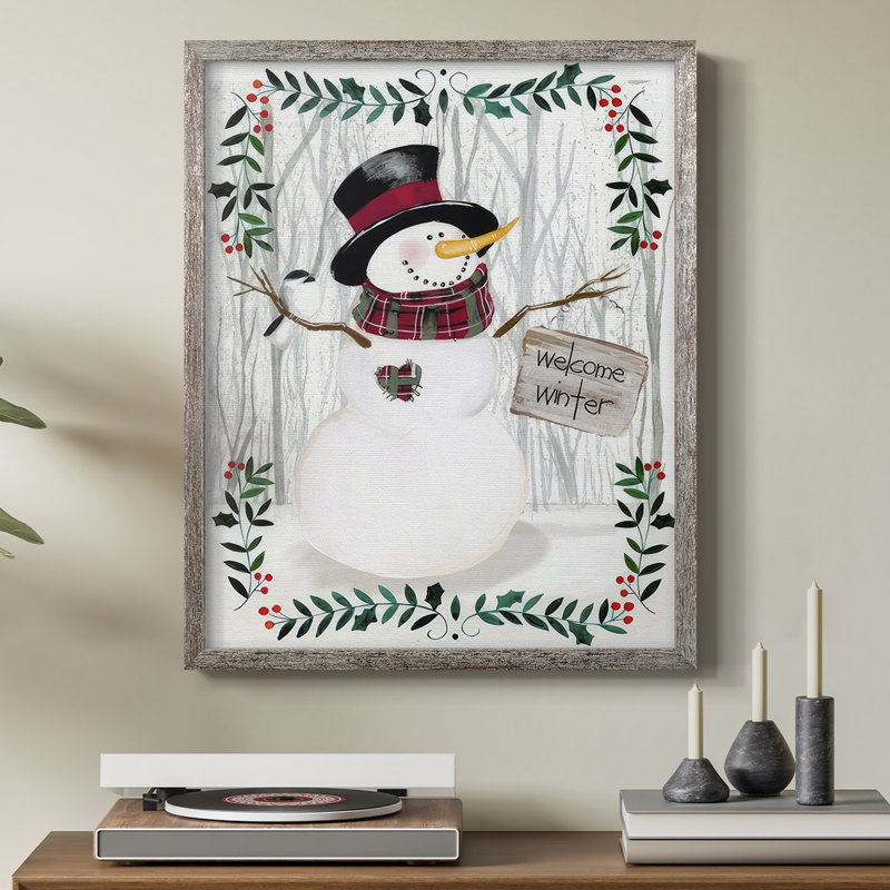 Folk Snowman Forest I, reproduction encadrée - bois massif, H 11 po x l 9 po