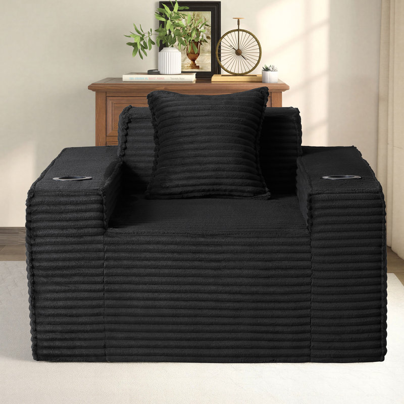 43-inch Compression Accent Chair in a Box – Upholstered Single Sofa with Pillow, Large Bean Bag, Black