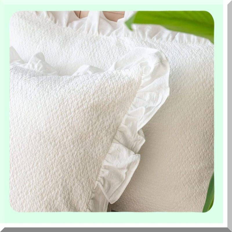 Champray Cotton Ruffled Edge Pillow Shams - Set of 2, Thick Washed Dobby Fabric, Standard Size 20x26 inches, Solid and Heavy Duty