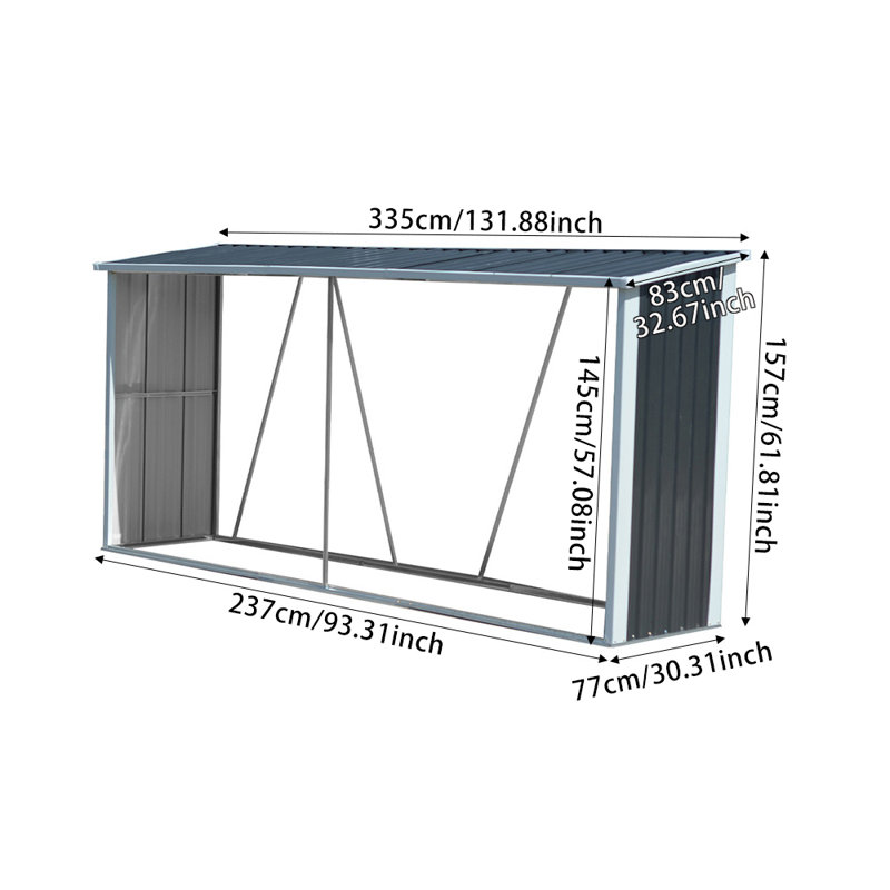 327cm W x 77cm D Metal Log Store