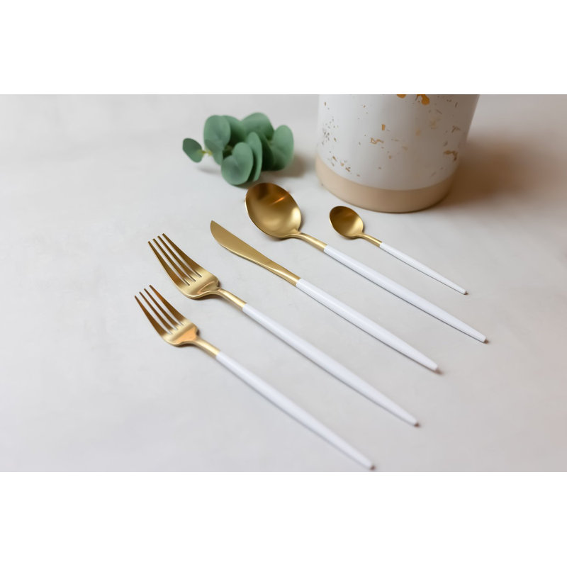 Couverts en acier inoxydable doré mat et blanc Servin
