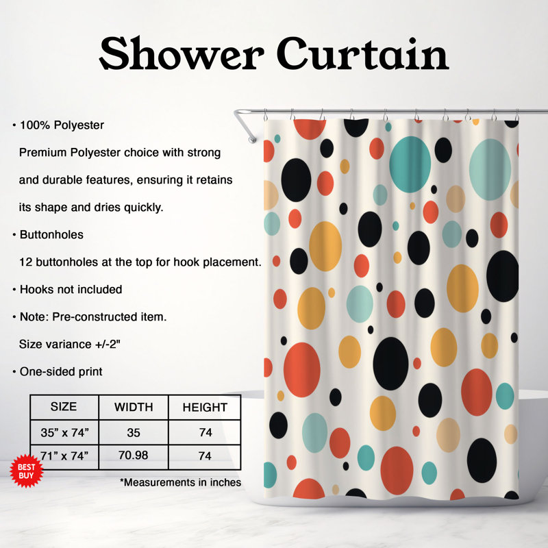Pois - Rideau de douche Premium, H 74 po x l 71 po