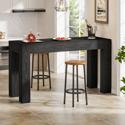 63" Rustic Counter Height Bar Table with 4-Leg Base for Kitchen & Home Bar