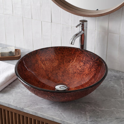 Giovanni Titanium Glass 17" L 17" W 6" H Round Vessel Bathroom Sink