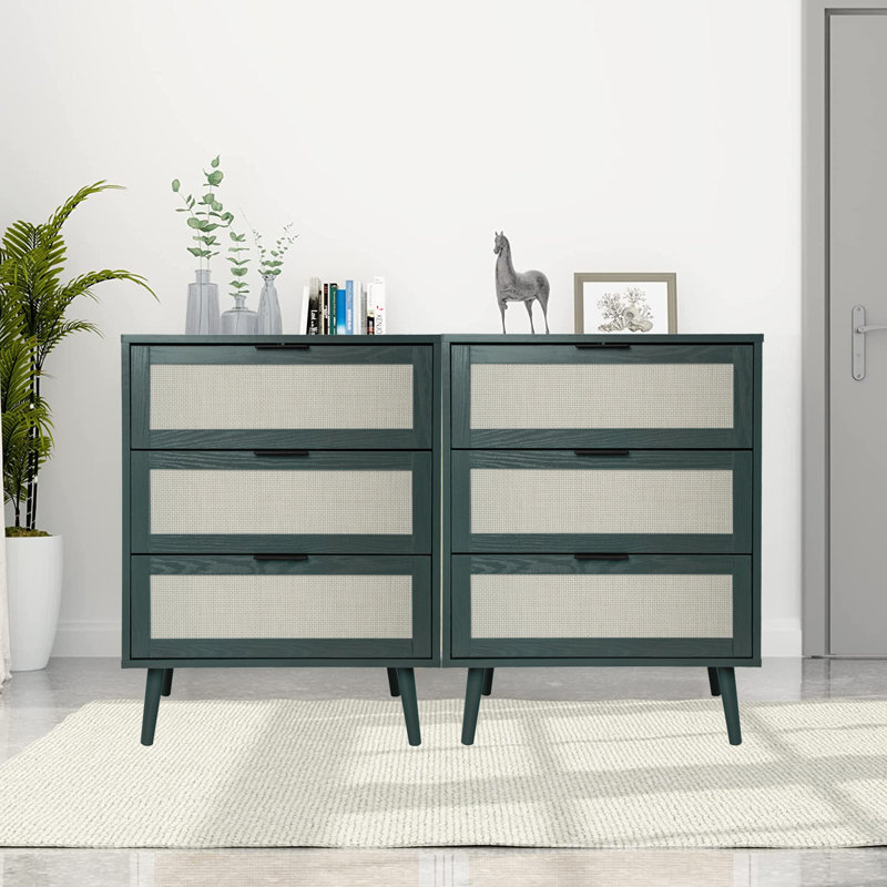 Commode 3 tiroirs Coron, Vert / ivoire