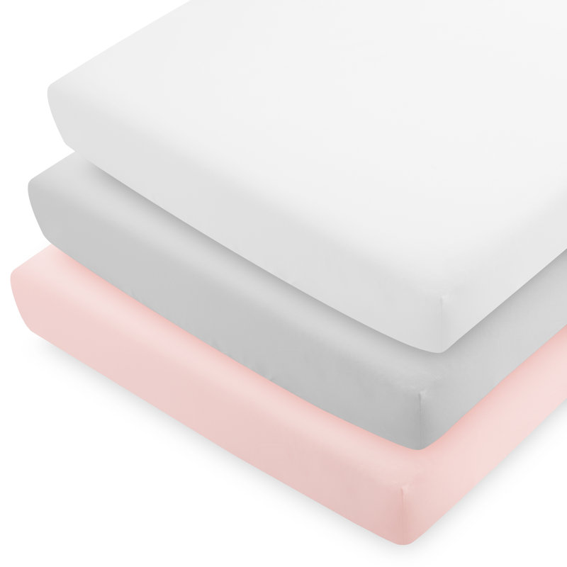 Draps-housses pour lit de bébé Bare Home, Rose / gris nuage / blanc