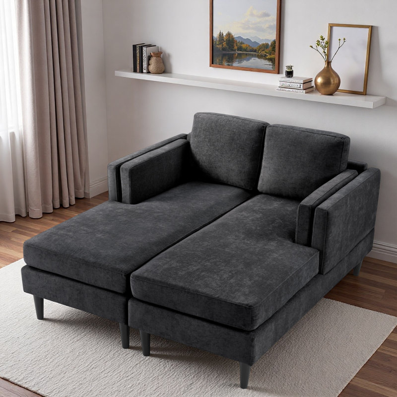 Chaise longue moderne à combinaison libre avec accoudoirs à double couche, Noir