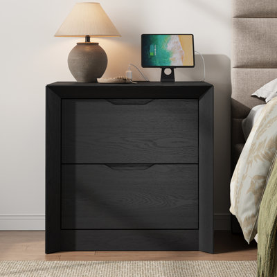 Nightstand With Charging Station, 23.6" Unique Panel Bedside Table With Thickened Design, Modern Wood End Table For Bedroom, Living Room, Dorchester