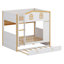 Lit superposé en forme de maison avec barrières de sécurité, tablettes de rangement et lit gigogne