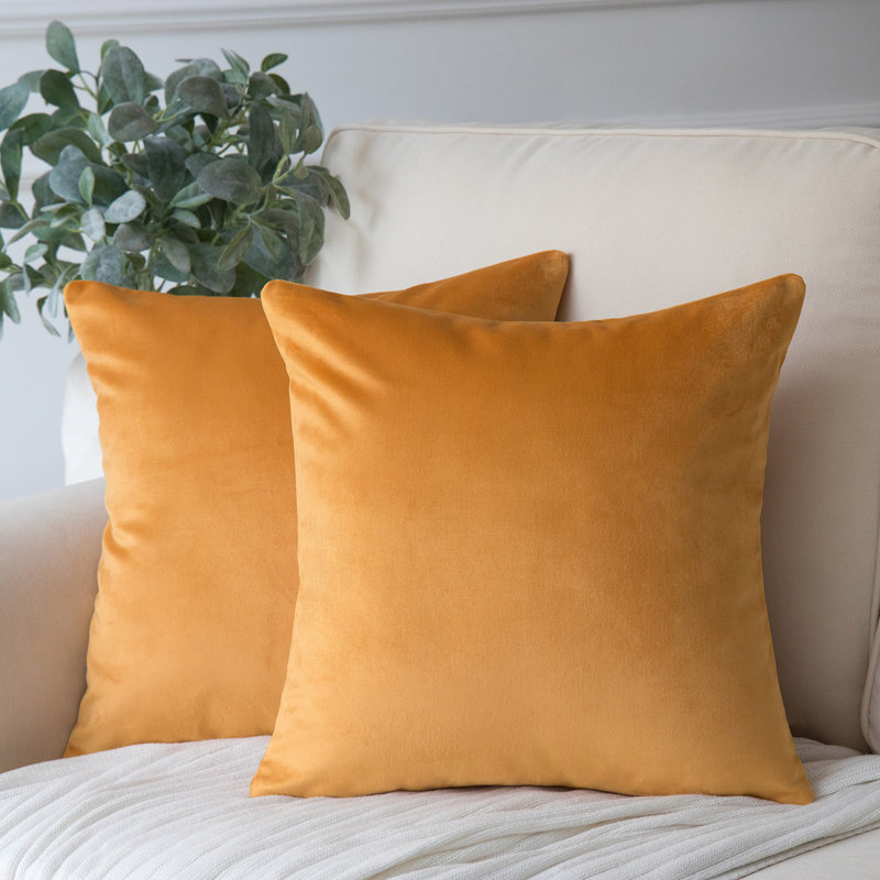 Coussins décoratifs en velours, coussin décoratif uni, Noir, Polyester-SV, Carré 18 po