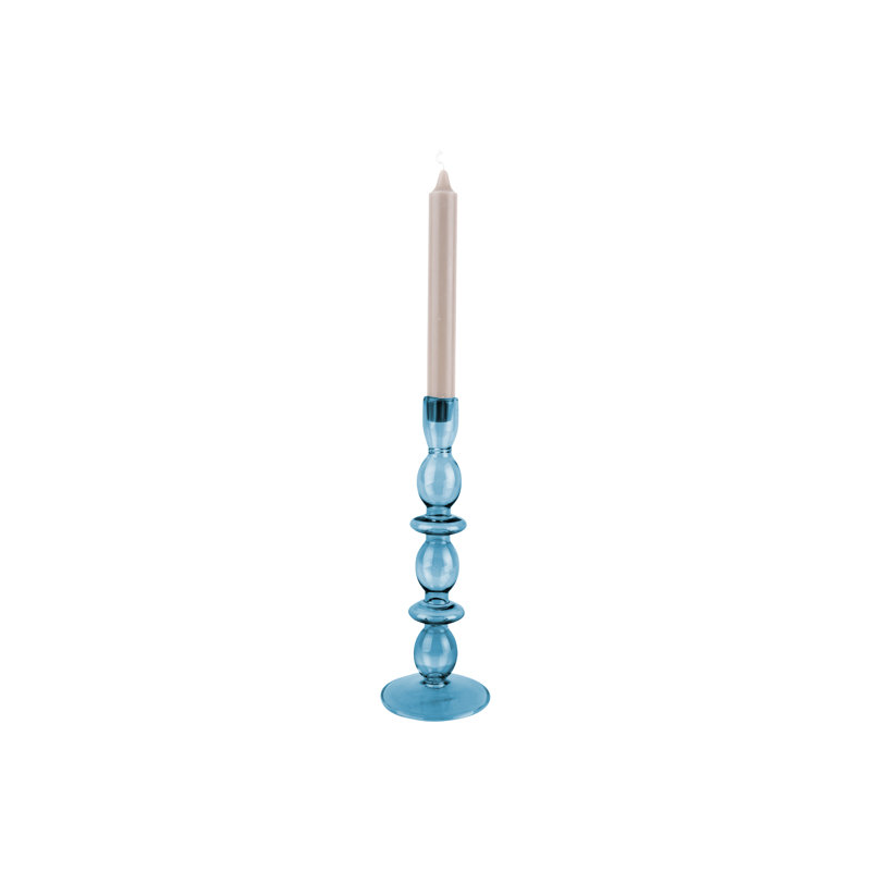 Glass Tabletop Candlestick, 24cm H x 8.5cm W x 8.5cm D, Dark Blue