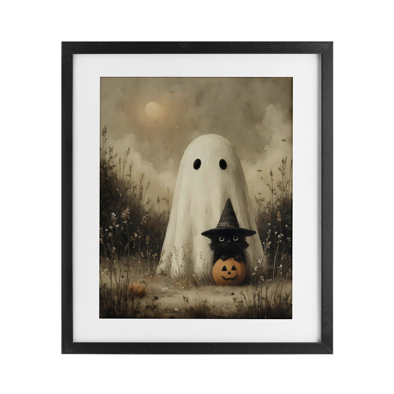 «Ghost with Black Kitten», reproduction sous verre encadrée, design par Arlington Prints, H 21 po x l 17 po
