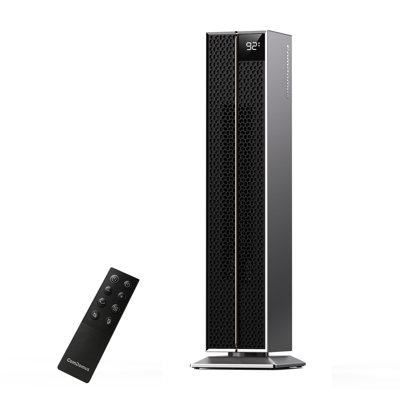 Chaufferette 32 po avec 120 ° d'oscillation, 5 niveaux de chaleur, 3 modes, plusieurs protections de sécurité, tour de chauffe en céramique argentée pour la chambre à coucher